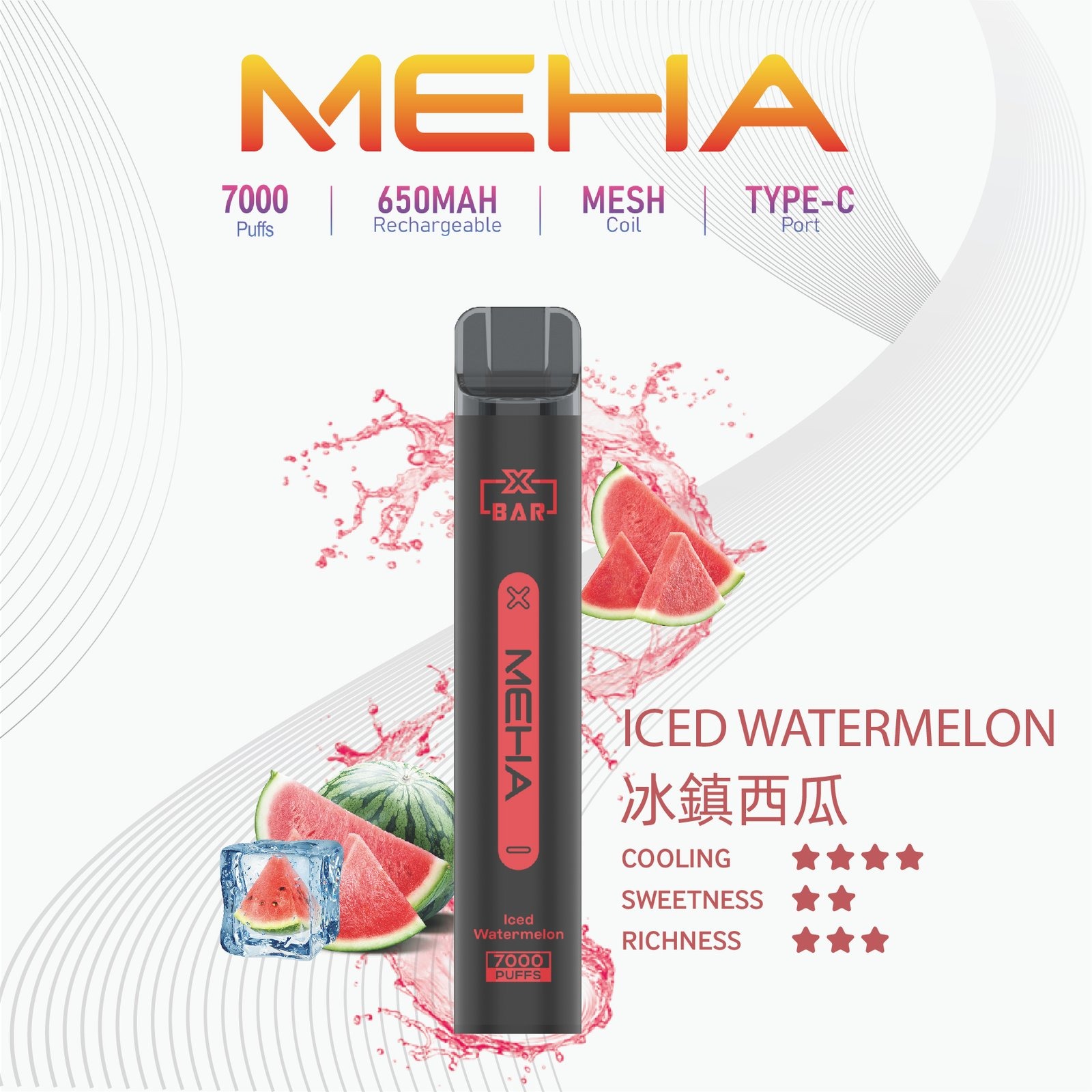 MEHA X Bar 魅嗨小黑條拋棄式電子煙 7000口 MEHA 台灣電子煙主機 煙彈 一次性霧化器專賣店