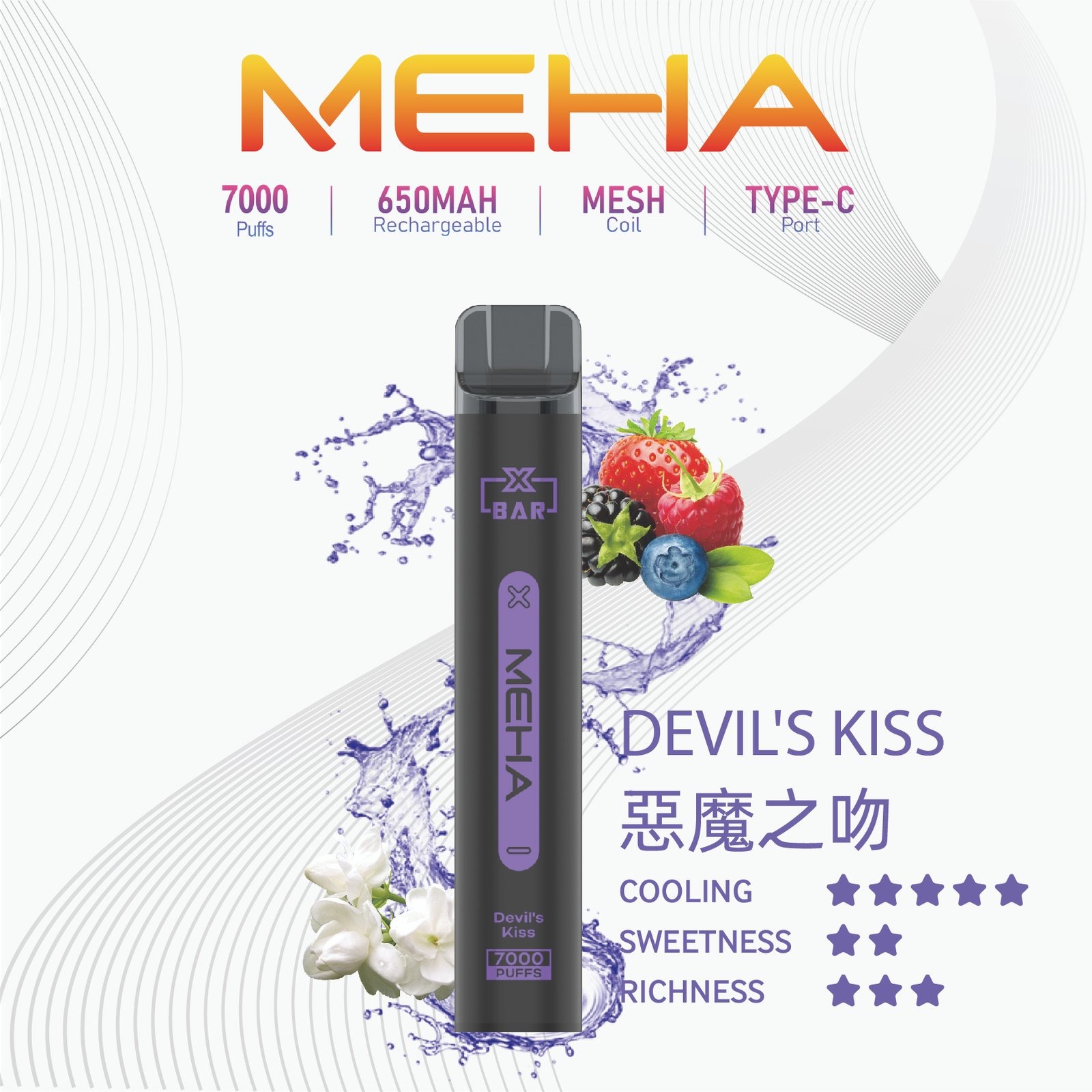 MEHA X Bar 魅嗨小黑條拋棄式電子煙 7000口 MEHA 台灣電子煙主機 煙彈 一次性霧化器專賣店